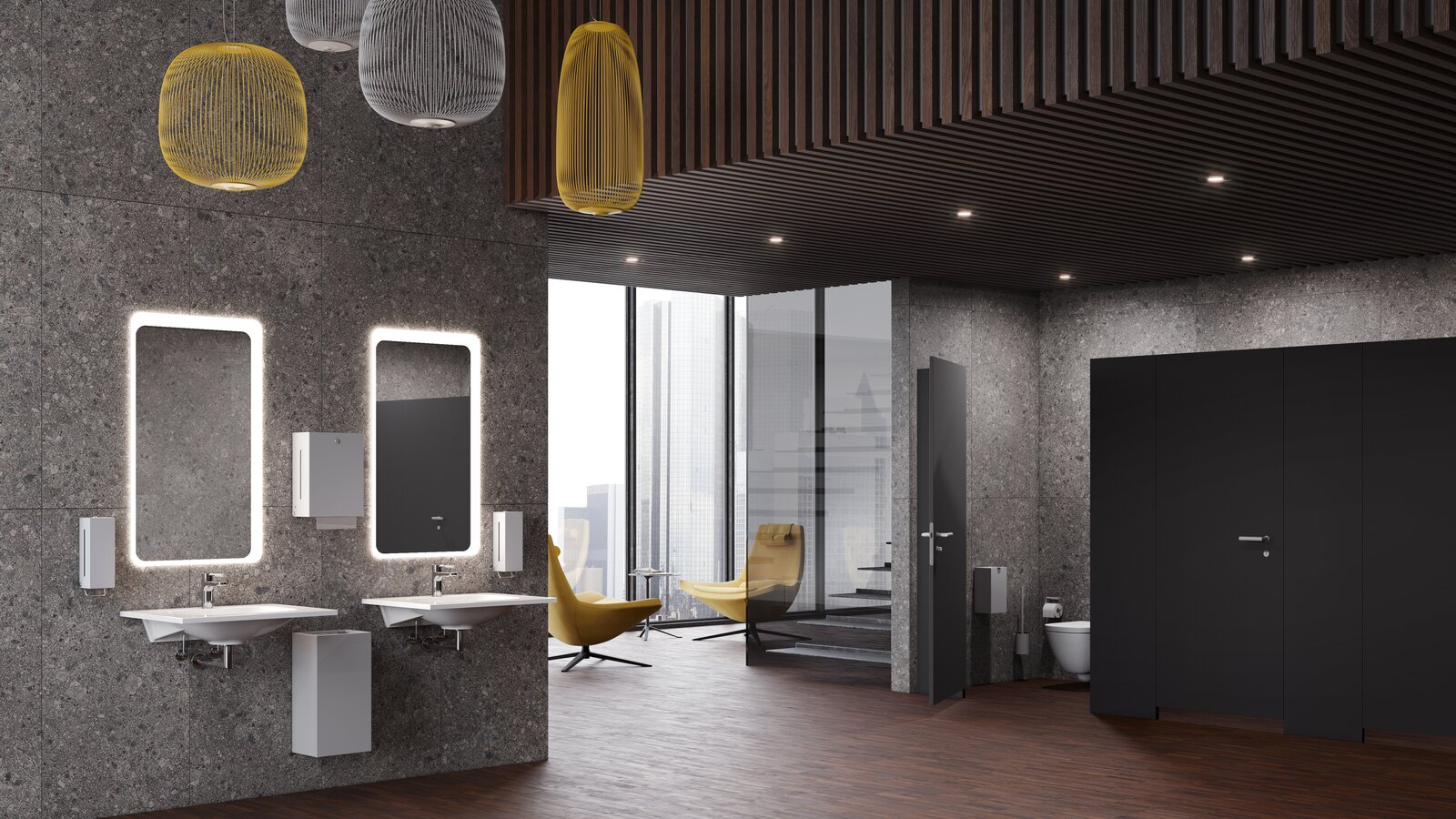 Systèmes de distribution HEW Gris clair mat Salle de bain avec distributeur de savon et porte-serviettes en papier