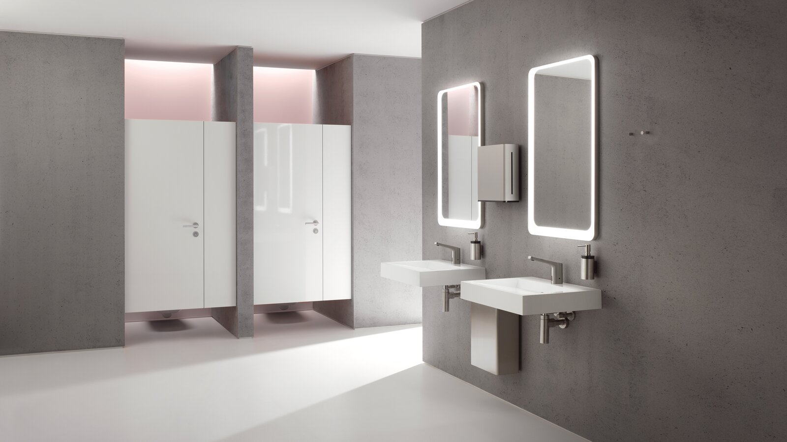 WC public équipé du Système 162 HEWI en acier inoxydable mat